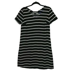 Apt. 9 Black & White Striped Shift Dress Women's Size Small Short Sleeve Pockets